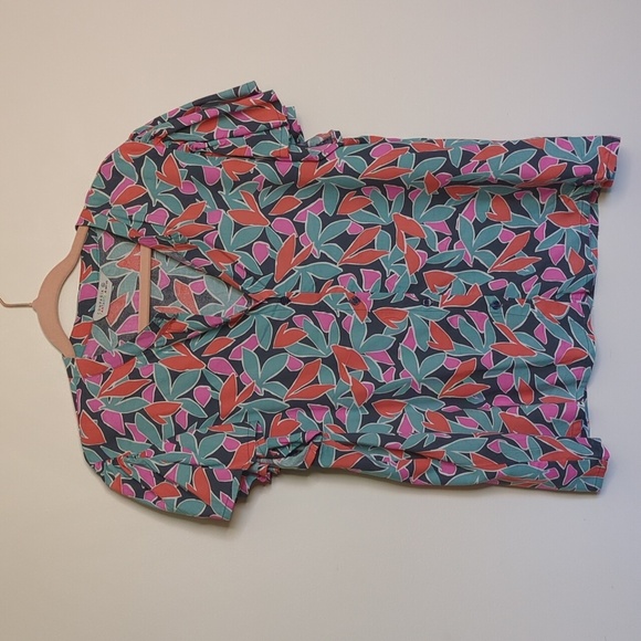 Compania Fantastica Ruffled Short Sleeve Abstract Leaves/Floral Print Shirt - Picture 2 of 8